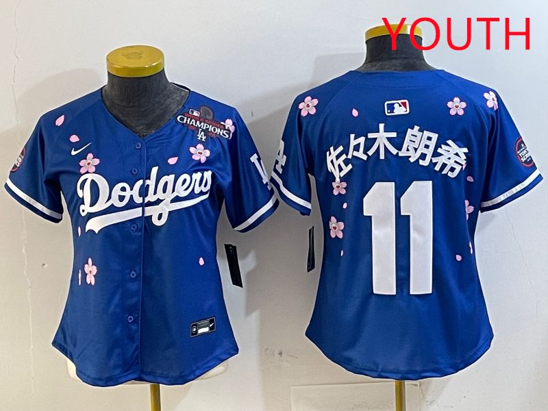 Youth Los Angeles Dodgers #11 R.Sasaki Blue Sakura Edition 2025 Nike MLB Jersey style 5